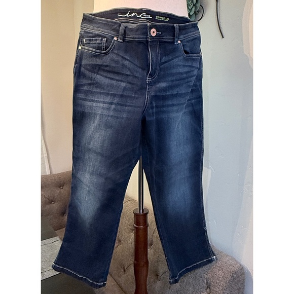 Plus Size -14- INC Straight Leg Crop Jeans — Mid Rise — Dark Wash 🔥🌸 - Picture 1 of 4